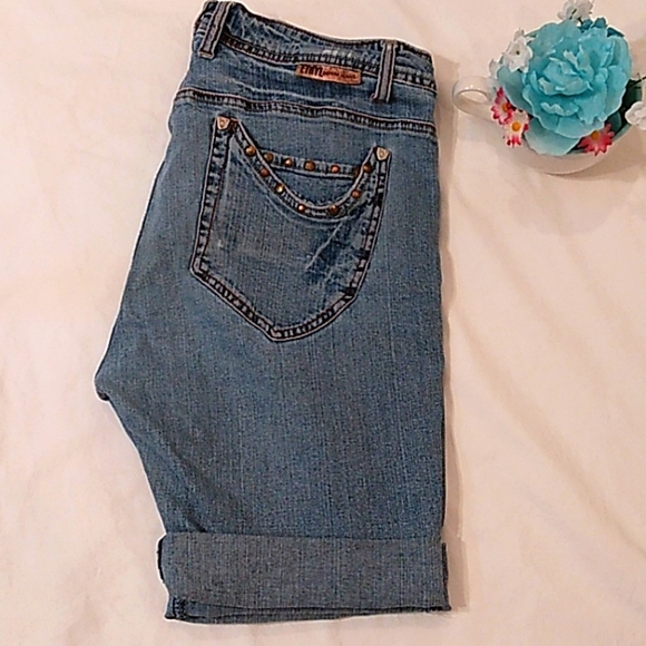 EHTYL DENIM RIVETED BERMUDA SHORTS - Picture 1 of 6